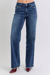 Judy Blue Full Size Raw Hem Mid Rise Jeans Dark / 0(24)