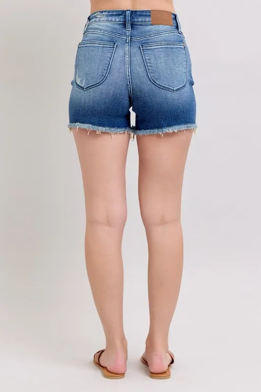 Judy Blue Full Size V-Front Denim Shorts with Shield Pockets Plus Size