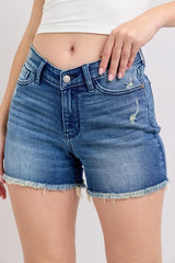 Judy Blue Full Size V-Front Denim Shorts with Shield Pockets Plus Size