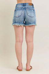 Judy Blue Hw Star Print Cut Off Destroy Denim Shorts
