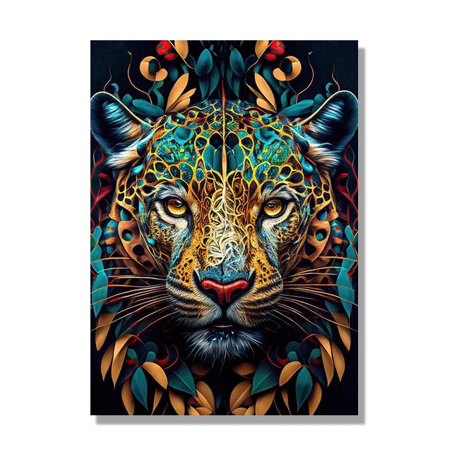 Jungle Animals Canvas Poster: Lion, Leopard, Ape M / 20x30cm No Framed