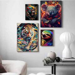 Jungle Animals Canvas Poster: Lion, Leopard, Ape - Modern Classical Decor for Living Room