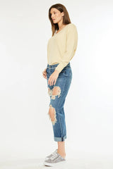 Kancan Distressed Mid Rise True Boyfriend Jeans