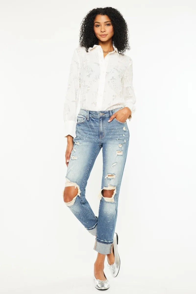 Kancan High Rise Distressed Boyfriend Fit Jeans