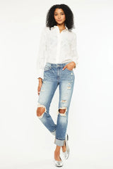 Kancan High Rise Distressed Boyfriend Fit Jeans