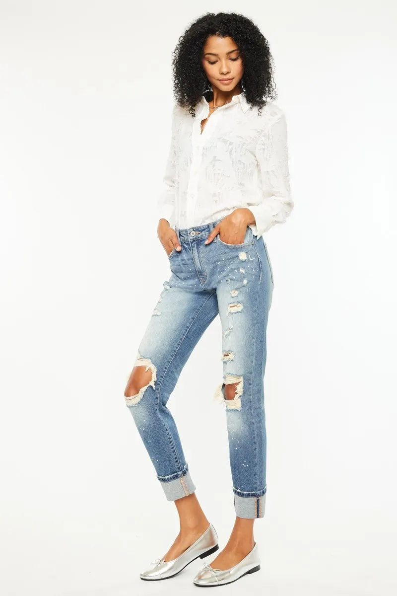 Kancan High Rise Distressed Boyfriend Fit Jeans