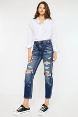 Kancan High Rise Distressed Mom Fit Jeans