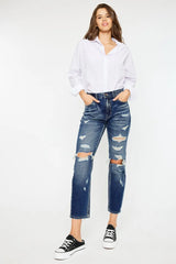 Kancan High Rise Distressed Mom Fit Jeans