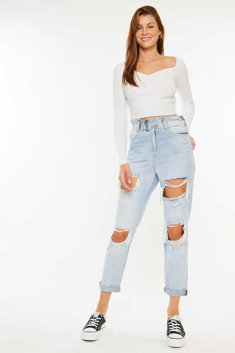 Kancan Open Pack Paperbag Mom Jeans