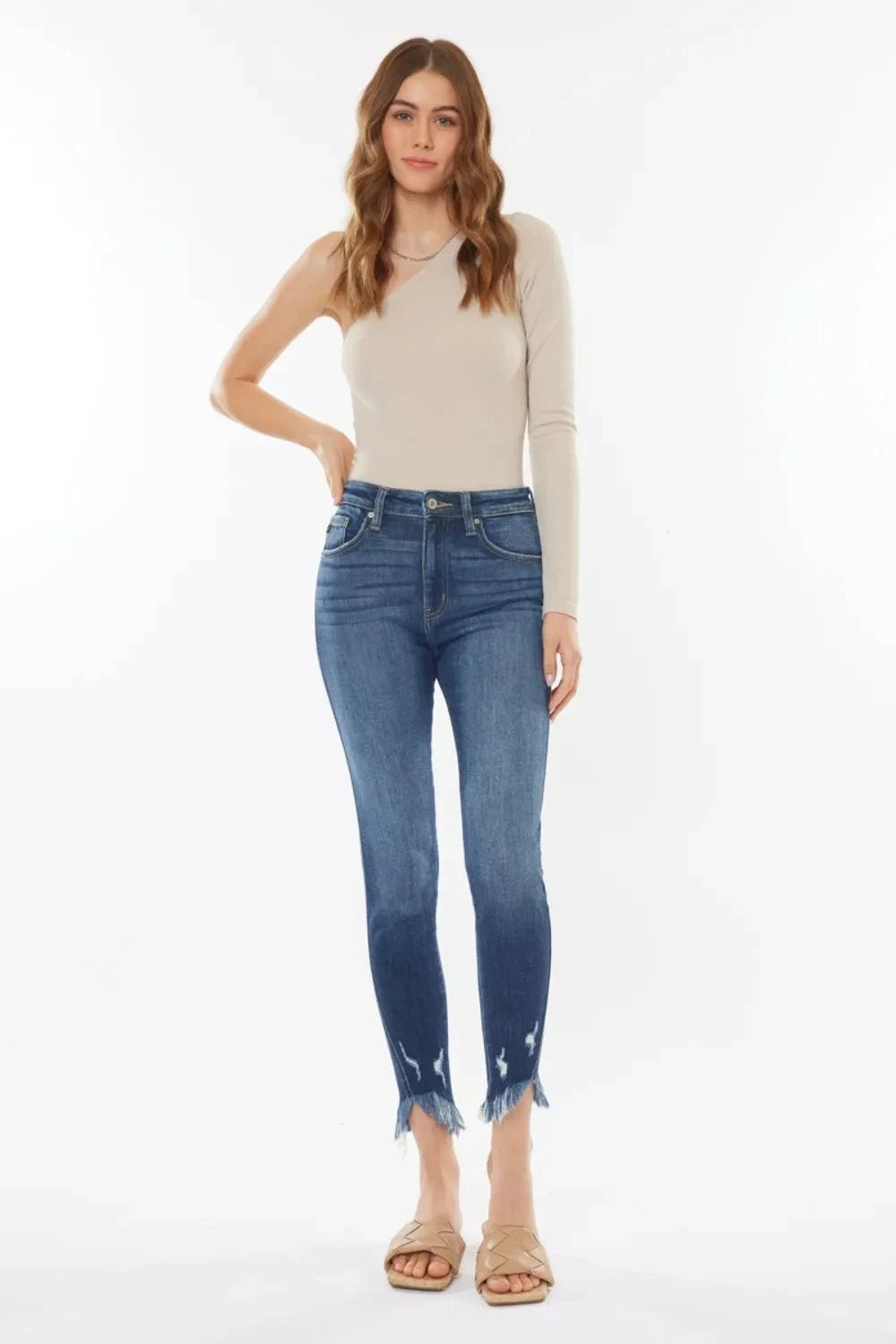 Kancan Raw Hem High Waist Cropped Jeans
