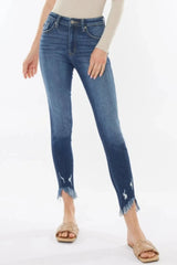 Kancan Raw Hem High Waist Cropped Jeans DARK / 0(23)