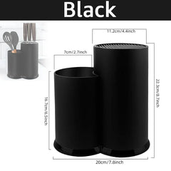 Kitchen cutlery storage with shelf: multi-purpose knife holder for utensils 2 hole Black