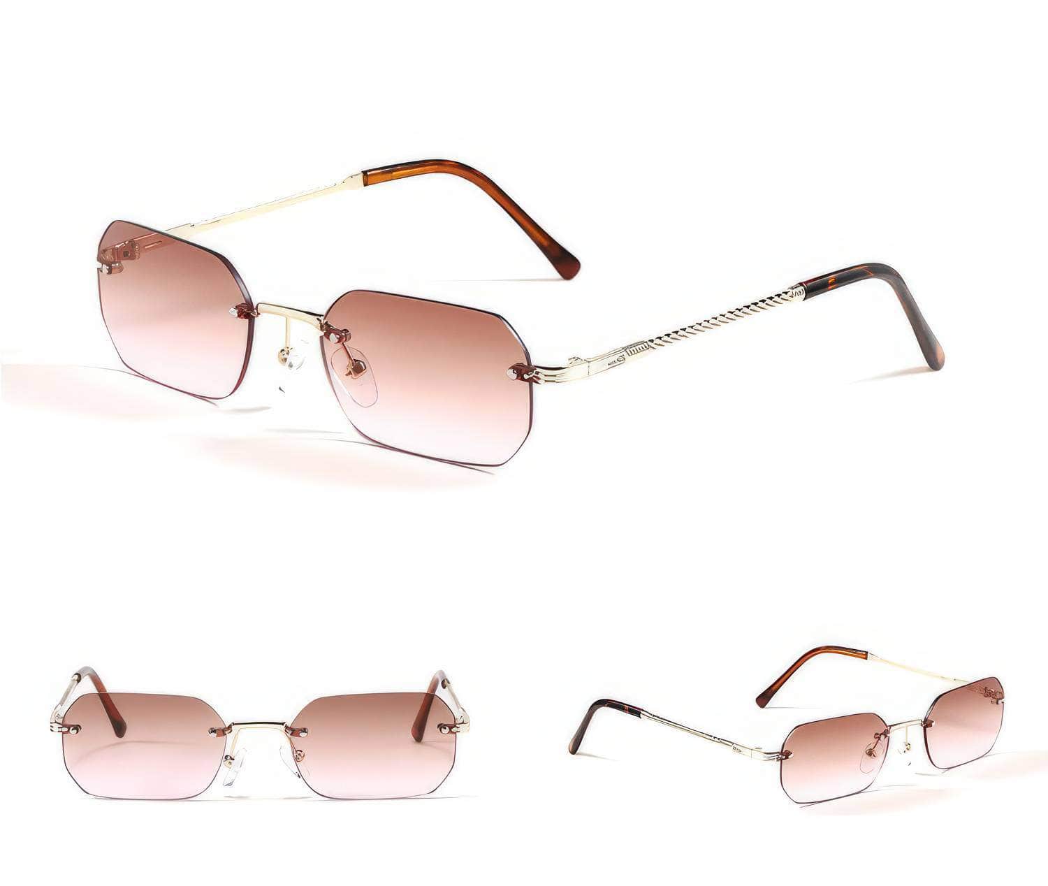 Knitted Rimless Gold Frame Eyewear Tea Powder / Resin