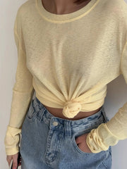 Knotted Long Sleeve T-Shirt Pastel Yellow / S