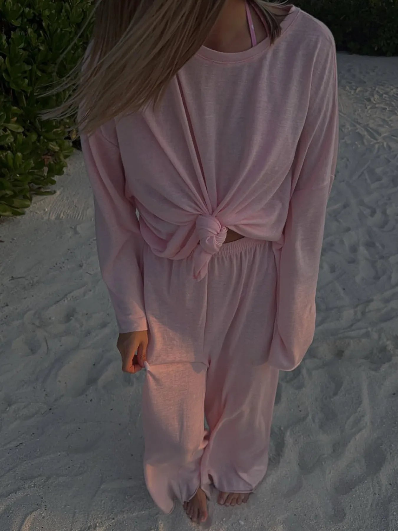 Knotted Long Sleeve T-Shirt Pink / S