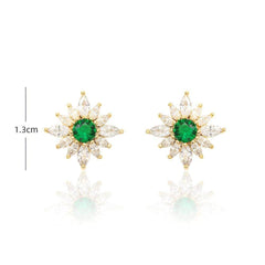 Lab Grown Delicate Cut Sunflower Studded Emerald Earrings