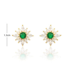 Lab Grown Delicate Cut Sunflower Studded Emerald Earrings