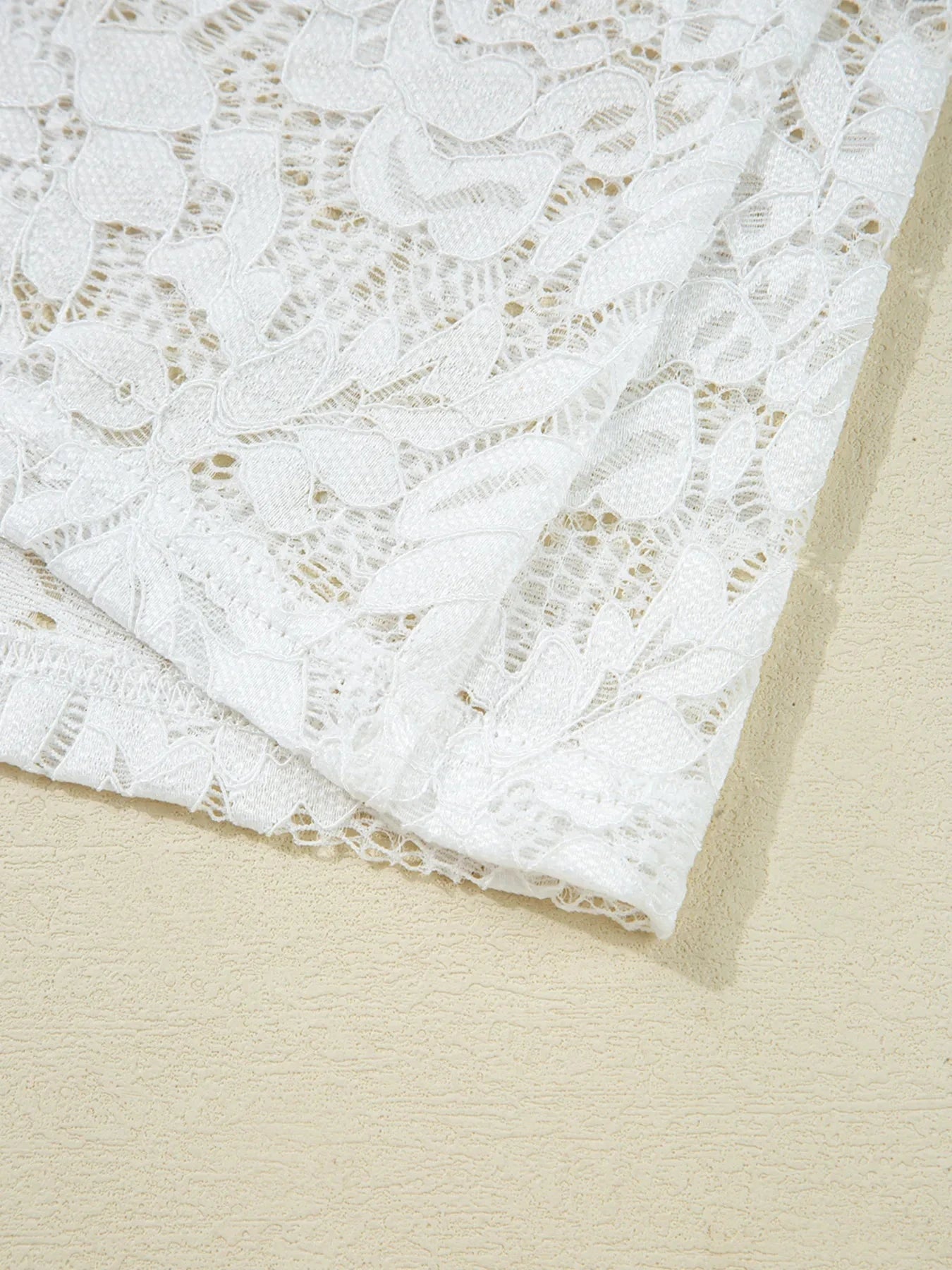 Lace Crochet Bell Sleeve Mock Neck Blouse