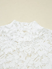 Lace Crochet Bell Sleeve Mock Neck Blouse