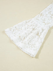 Lace Crochet Bell Sleeve Mock Neck Blouse