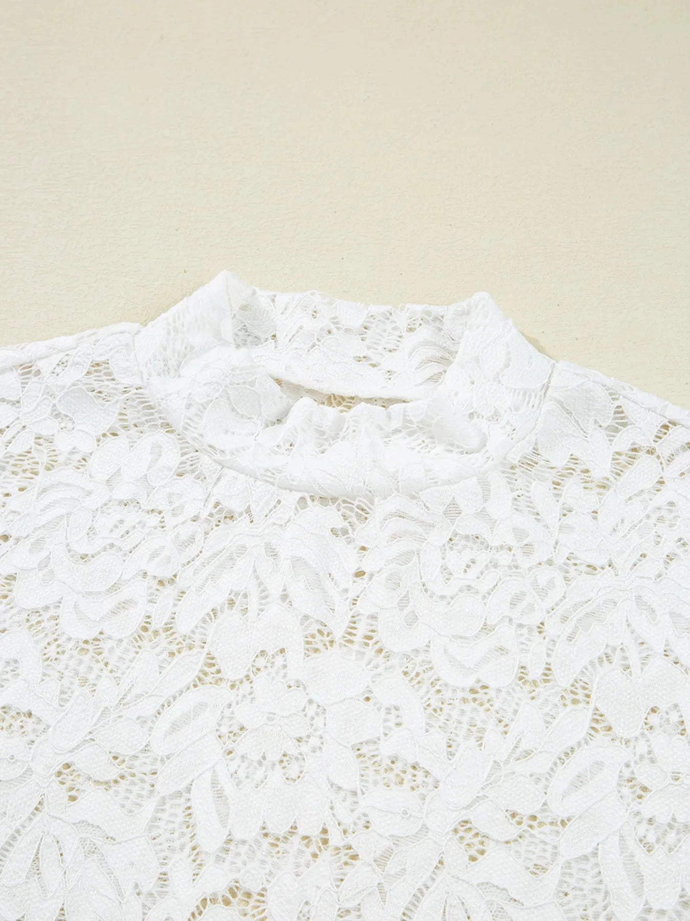 Lace Crochet Bell Sleeve Mock Neck Blouse