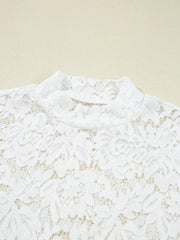 Lace Crochet Bell Sleeve Mock Neck Blouse