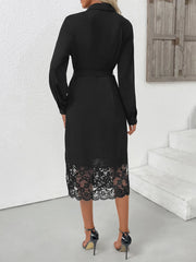 Lace Detail Button-Front Midi Shirt Dress