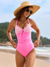 Lace Detail Crisscross Back One-Piece Swimwear Fuchsia Pink / S
