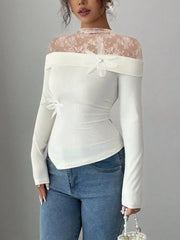 Lace Detail Long Sleeve Top White / S