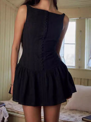 Lace Detail Sleeveless Mini Dress Black / S