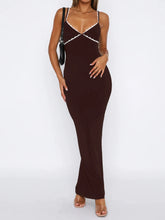 Lace Detail Slim Fit Bodycon Maxi Dress Brown / S