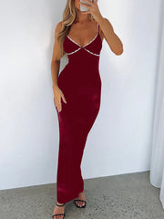 Lace Detail Slim Fit Bodycon Maxi Dress Burgundy / S