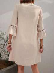 Lace Detail V-Neck Bell Sleeve Dress