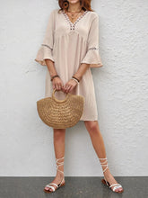 Lace Detail V-Neck Bell Sleeve Dress