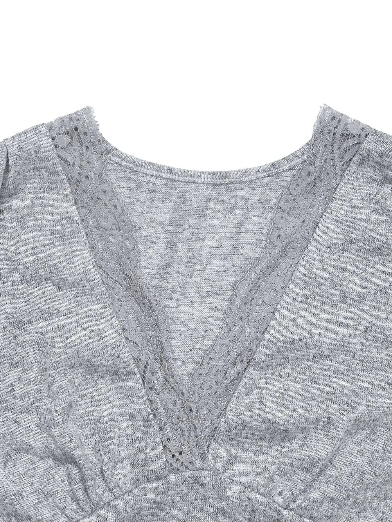 Lace Detail V-Neck Maxi Dress with Side Slit