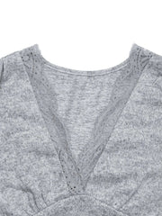 Lace Detail V-Neck Maxi Dress with Side Slit