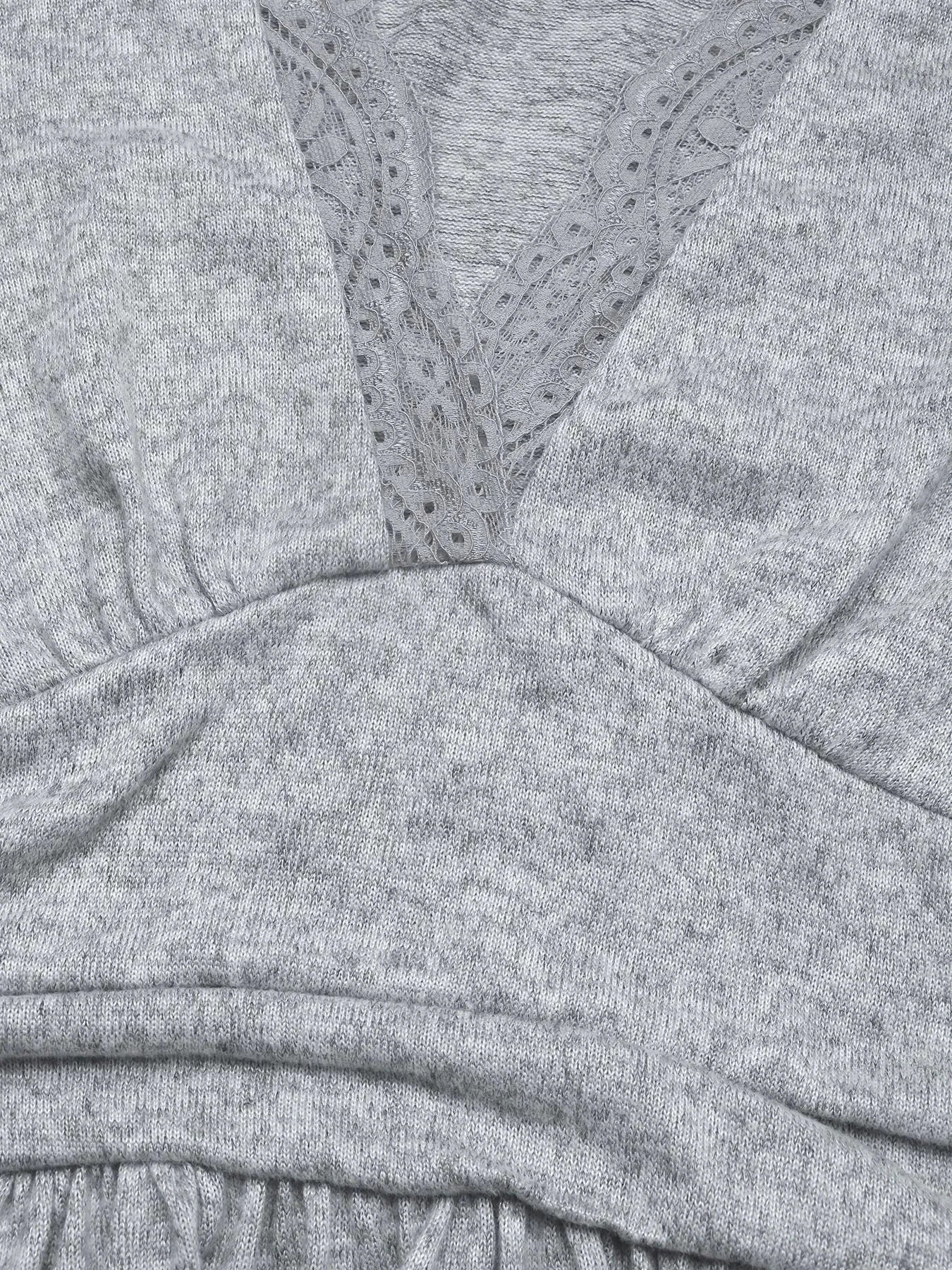 Lace Detail V-Neck Maxi Dress with Side Slit