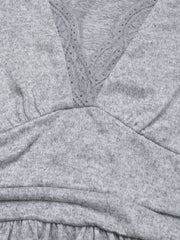 Lace Detail V-Neck Maxi Dress with Side Slit