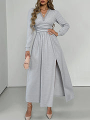 Lace Detail V-Neck Maxi Dress with Side Slit