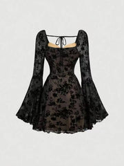 Lace Flare Sleeve Mini Dress