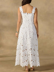 Lace Flower Round Neck Maxi Dress