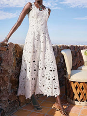 Lace Flower Round Neck Maxi Dress