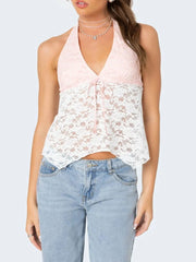 Lace Halter Neck Cami White / S