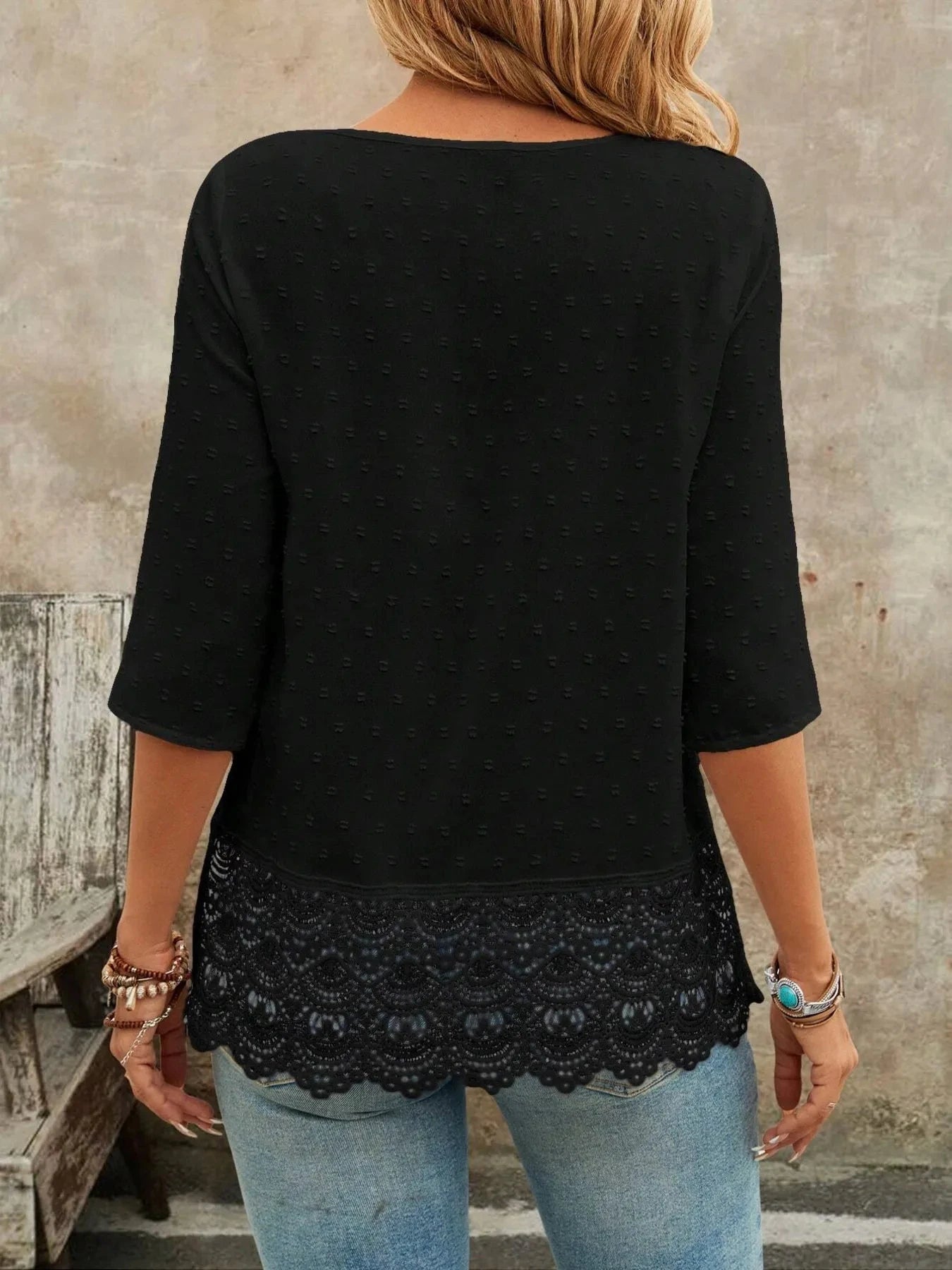 Lace Hem V-Neck Blouse