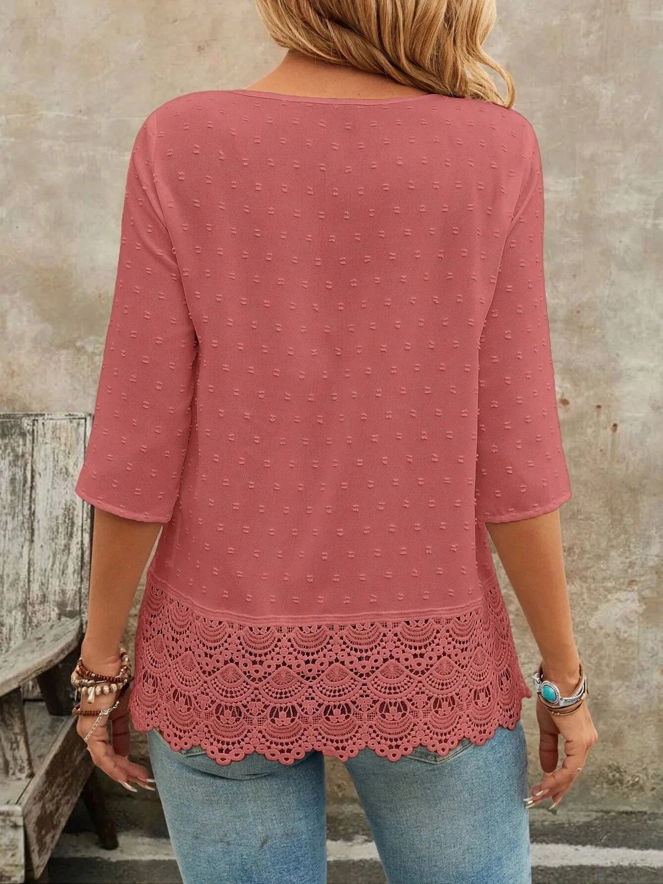 Lace Hem V-Neck Blouse