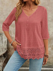 Lace Hem V-Neck Blouse