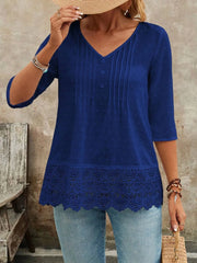 Lace Hem V-Neck Blouse