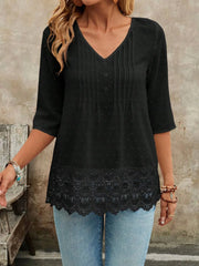 Lace Hem V-Neck Blouse
