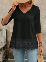 Lace Hem V-Neck Blouse
