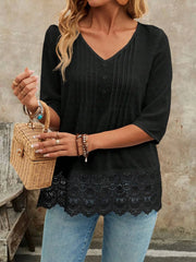 Lace Hem V-Neck Blouse